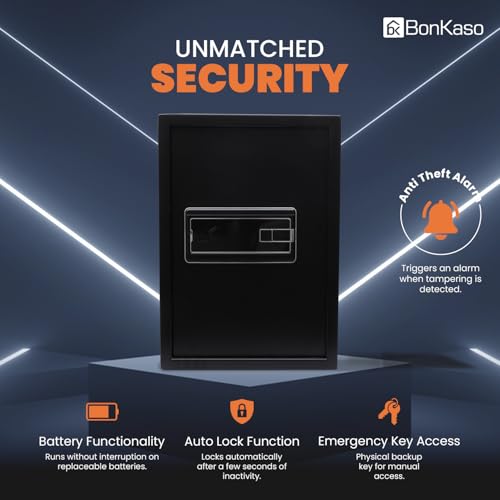 Image of BonKaso Safe Locker For Home, 51 Litres Locker Box For Money, Jewellery, Digital Electronic Safe Locker for Home & Office With Auto lock Function, Anti Theft Alarm And LED Display, (Black)
