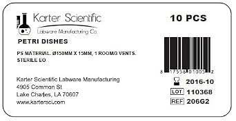 Plastic Petri Dish, 150x15mm, Polystyrene, 1 Compartment, 3 Vents, Sterile, Karter Scientific (Pack of 10)
