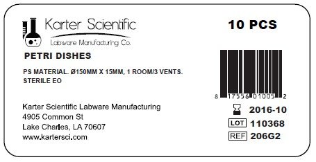 Plastic Petri Dish, 150x15mm, Polystyrene, 1 Compartment, 3 Vents, Sterile, Karter Scientific (Pack of 10)