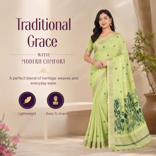 Image of Premium Cotton Jamdani Saree with Woven Floral Pallu & Matching Blouse Piece | Soft Lightweight Ethnic Wear for Women