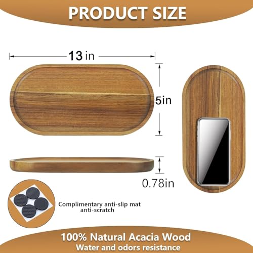 Image of Premium Luxury 100% Natural Acacia Wood Tray Set of 2 Boards Rustic Wooden Serving Trays Oval Platters Charcuterie for Party Breakfast Coffee Table Home Decorative Trays 13 x 6 inch