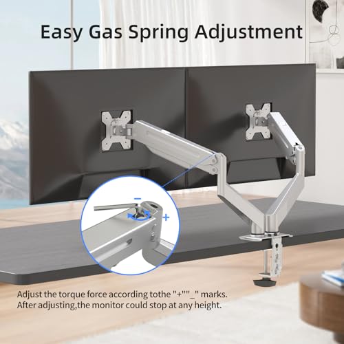 Image of Suptek Dual Monitor Mount Stand-Height Adjustable Gas Spring Monitor Arm Desk Mount for 2 Computer Screens 17 to 32 inches - Each Arm Holds up to 22lbs,Silver(MD8SPS)