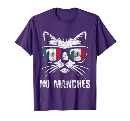 Mexico Flag Funny Cat Vintage No Manches Mexican Saying T-Shirt, Men, Purple, 3X-Large