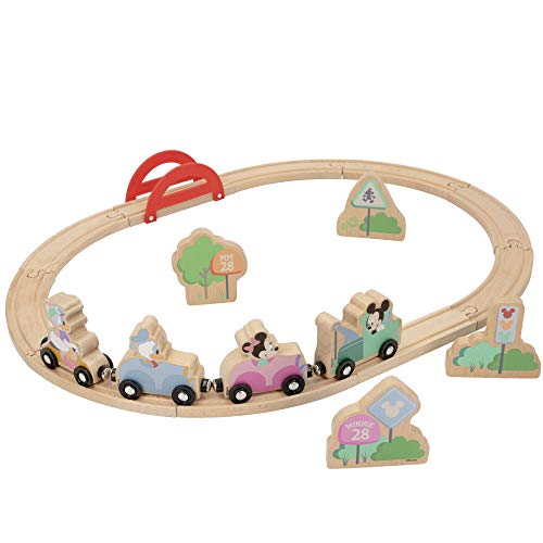 WOOMAX Disney Mickey Mouse, Circuito Tren Madera, Juguetes Niños 2 Años, Bebe 18 Meses, Juguete Educativo, Preescolar Infantil, Vias Tren Madera, 48703