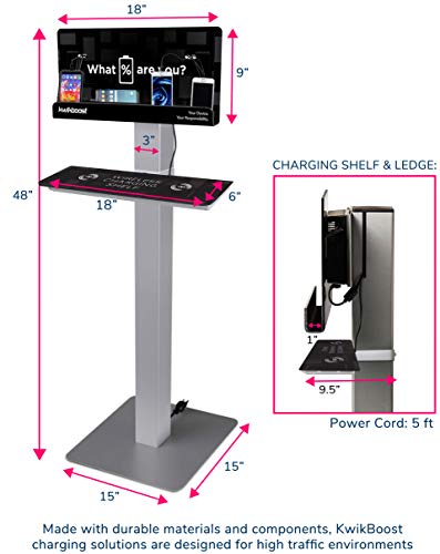 Kwikboost Free Standing Cell Phone Charging Station With Wireless Charging Ledge | Multi-Device Kiosk With 8 Ports | Charges Up To 10 Devices At Once | Compatible With Iphone, Android, Tablets & More! #TOP5