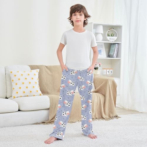 Boys' Pants Cute Cow Flower Leaf Long Bottoms Jogger Pants Elastic Waist Trousers with Pockets S-XL3