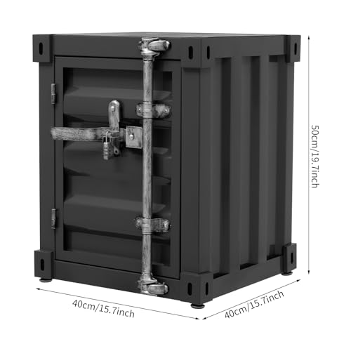 QUSKLISU Side Table, Industrial Metal Container Cabinet,Wrought Iron Container Side Table with Concealed Storage for Bedroom, Living Room Bar (Black) - Thumbnail 3