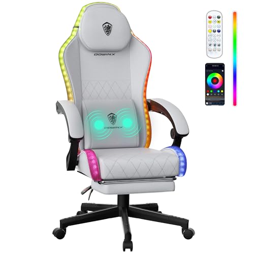 Dowinx Fabric Gaming Chair, LED Game Chair with Massage Lumbar