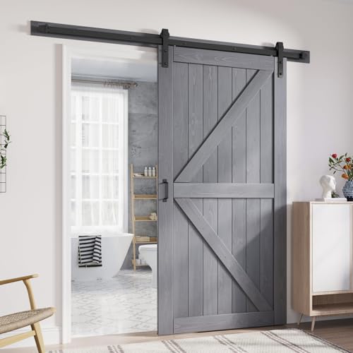 Image of FREDBECK Barn Doors 40 x 84 Grey Wood Interior Door, Fit 36 inch-38 inch Opening