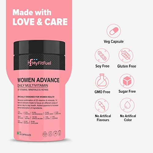 Image of MyFitFuel Advance Women Daily Multivitamin (37 Herbs, Vitamins & Minerals) For Skin, Hair & Nails, Bones, Strength, Immunity, Focus, Antioxidants & more (30 Tablets)