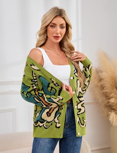 Kissonic Women's Dinosaur Sweater Vintage Button Down Unisex Casual Letter Cute Kintted Cardigan4