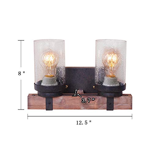 Anmytek Farmhouse Wall Sconce Light Fixtures Wood Metal 2-Light Bathroom Vanity Lights Over Mirror With Bubble Glass Shade For Bedroom,Kitchen,Living Room,Hallway W0019 #TOP5