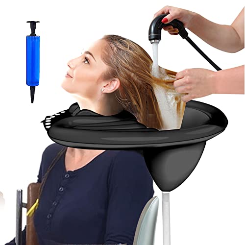 CDIYTOOL Portable Inflatable Shampoo Basin, Mobile Salon PVC Foldable Hair Wash Basin for Washing Hair, Black