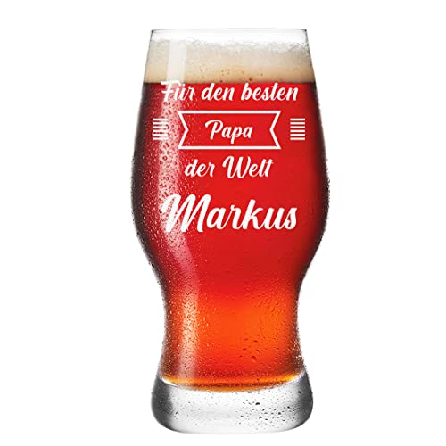 Leonardo Bierglas 0,5 L mit Gravur für Männer - Motiv Für den besten Papa der Welt - Glas für Weizen, Lager, Craft-Beer - Vater, Dad - Geschenk zum Geburtstag, Vatertag, Weihnachten