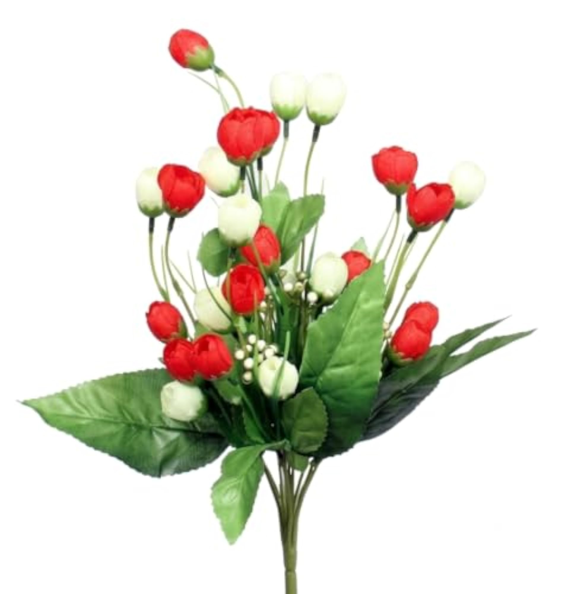 Artificial Rose Bunch, Red and White Silk Flowers