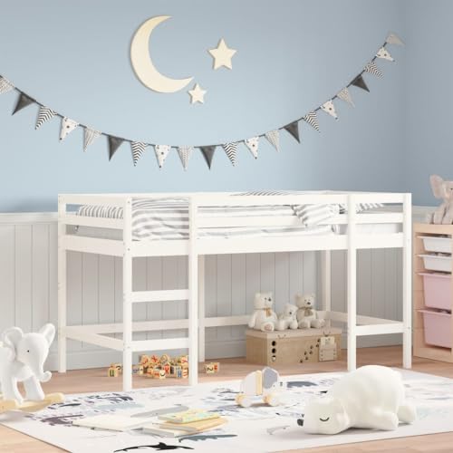 Festnight Cama Alta para Niños con Escalera, Litera con Espacio de Almacenamiento, Mueble Mobiliario Dormitorio Habitación Infantil de Madera, Blanco 90x190 cm Type 2