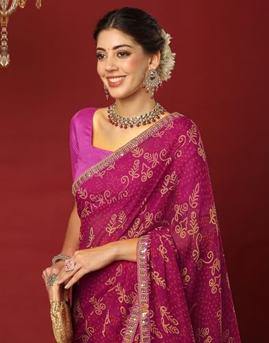 Image of SIRIL Women's Georgette Bandhani Printed Saree With Unstitched Blouse Piece