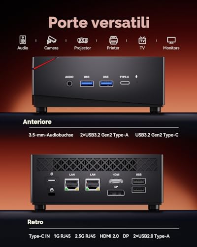 Nipogi AM06PRO Mini Pc Ryzen 7 7730U W-11 Pro (8C/16T,Fino A 4,5 Ghz),32Gb DDR4 1TB M.2 Ssd Mini Computer 4K@60Hz Triple Display Dp/Hdmi 2.0/Type-C,Micro Pc Con Dual-Lan/Wifi6/Bt5.2 Per Ufficio/Casa - 7