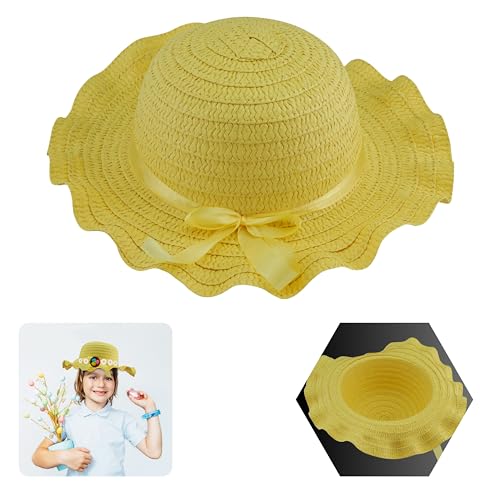 SRV Hub® Gorro de Pascua para niños con Cinta de Paja Tejida de Colores Gorro de Pascua Decorativo Ideal para la Decoración del Desfile Escolar, Tamaño 29cm (Gorro Amarillo)