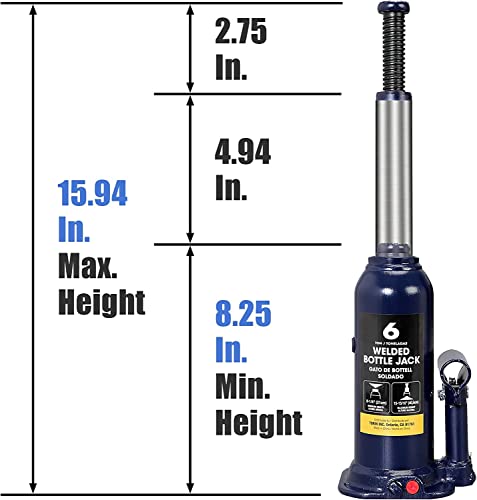 Big RED AT90603UR Torin Welded Hydraulic Car Bottle Jack for Auto Repair and House Lift, 6 Ton (12,000 lb), Blue by BIG RED - Image 2
