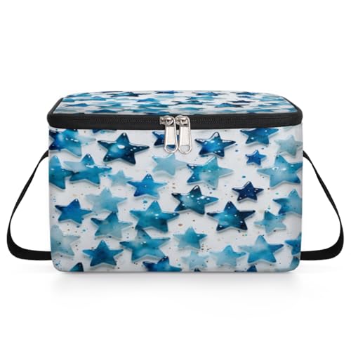 GzLeyigou Blue Bright Stars Lunch Bags for Women Men 9 Cans, Hot & Cold Food Delivery Bag Insulated Grocery Bag Insulated Lunch Box Star Cooler Bag for Office Work Picnic Beach