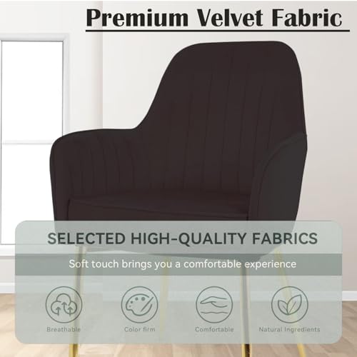 Image of Velvet Accent Chair | Luxury Upholstered Armchair with Sturdy Metal Legs | Modern Comfortable Chair for Living Room, Bedroom, Office, or Cafe (Golden Legs, Black Set of 2)
