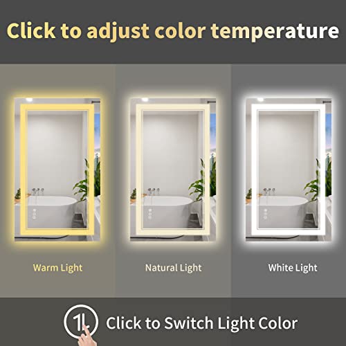 44 x 30 Inch LED Bathroom Mirror, Front Light and Backlit Lighted Vanity Mirror, Anti-Fog, Dimmable Memory, Shatterproof, Wall-Mounted