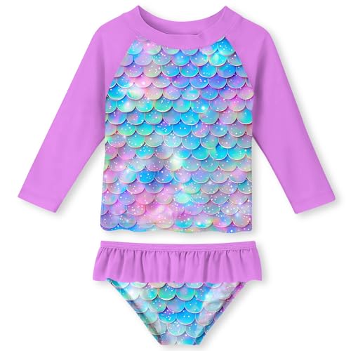 Image of UNIFACO Toddler Girls Swimsuit Rashguard Set Summer Beach Breathable Tankini with UPF 50+ Sun Protection 2-8T