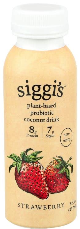 siggi's® Plant-Based Probiotic Coconut Drink, Strawberry, 8 oz. – Single Serving Dairy Free Snack, More Protein Than Sugar