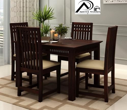 AADITYA WOODS Solid Sheesham Wood Four Seater Dining Table Set with 4 Chairs for Living Room Home...