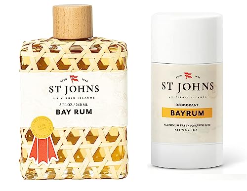 St. John Bay Rum Aluminum Free Deodorant With Aftershave And Cologne | Made With Bay Leaves From The Virgin Islands | Bay Leaf After Shave Fragrance For Men | (8 Oz Splash Bottle) #TOP5