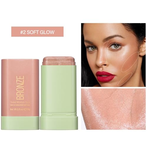 Mysense Cream Bronzer Stick, Shimmer Face Highlighter Stick, Buildable Highlight Contour Stick Makeup, Silky Smooth Formula for A Natural Radiant Look, 02 Soft Glow