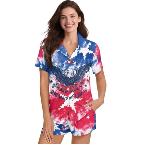 Image of Women's Short Sleeve Sleepwear Pajamas Nightwear with Pockets | skin-friendly breathable material resists pilling fading and deformation after repeated washing