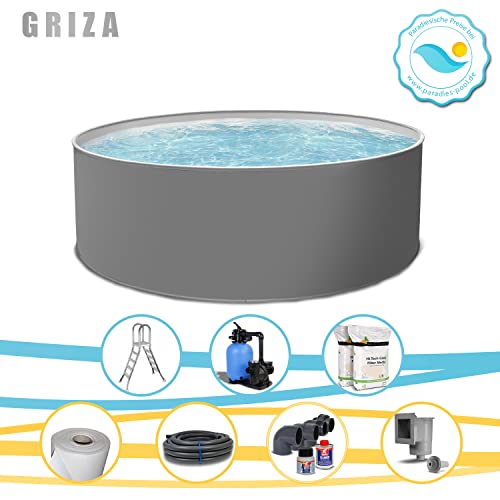 Paradies Pool Griza Komplettset Platin rund, 400x120cm (Ø x H), Stahlwandpool grau, Poolfolie in grau 0,8mm, Handlauf… – Bild 3