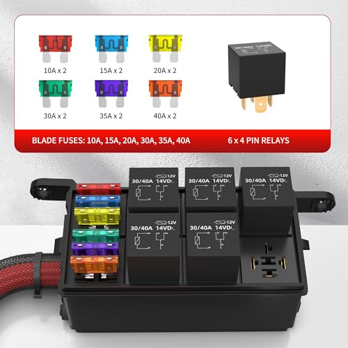 RVBOATPAT 12V Fuse Relay Box 6 Way Relay Fuse Box Pre-Wired Waterproof Relays Box with 6 Relays and 12 ATC/ATO Fuses Relay Panel for Automotive Car Marine Boat by RVBOATPAT - Image 3