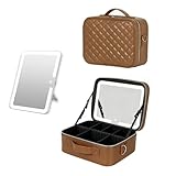 [Trousse à maquillage LED avec miroir] Grand miroir haute définition 4K 1:1 restaure les détails, miroir haute définition / lumière de remplissage tricolore / bandoulière portable / aspect motif diamant / anti-rayures et résistant à l'usure / rangement cloisonné, que vous soyez en voyage, en voyage d'affaires ou en visite chez vos parents, cette trousse à maquillage est votre bon compagnon