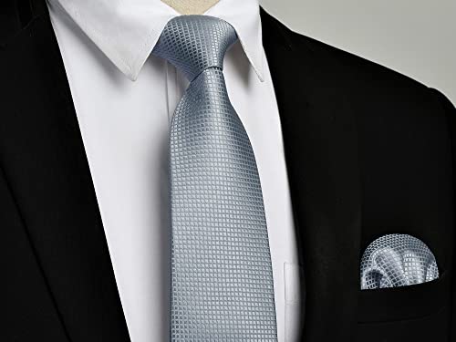 Image of Enlision Mens Ties Stripe Tie and Pocket Square Set Classic Formal Woven Neckties Handkerchief Cufflinks Wedding
