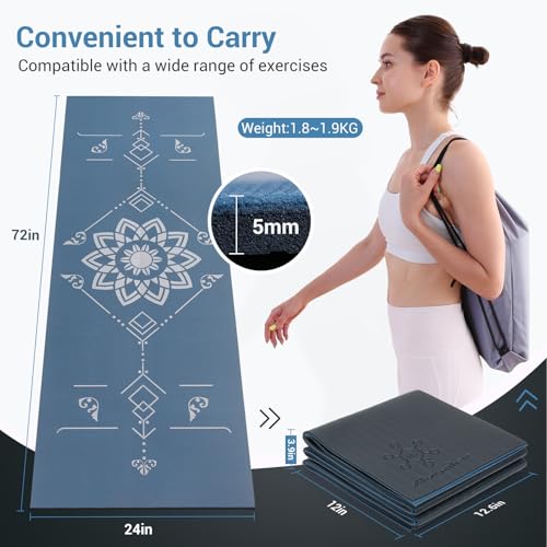 Avoalre Tapete de ioga dobrável para viagem | Tapete de Pilates grande de 5 mm e 6 mm de espessura |