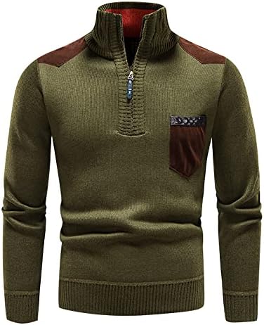 Mens Faux Leather Jacket, Men's Windbreaker Jacket Mens Quilted Jackets Autumn Winter Turtleneck Long Sleeve Pullover Sweater Shirt Blouse Zipper Tops Sweater (2-Army Green, Medium)