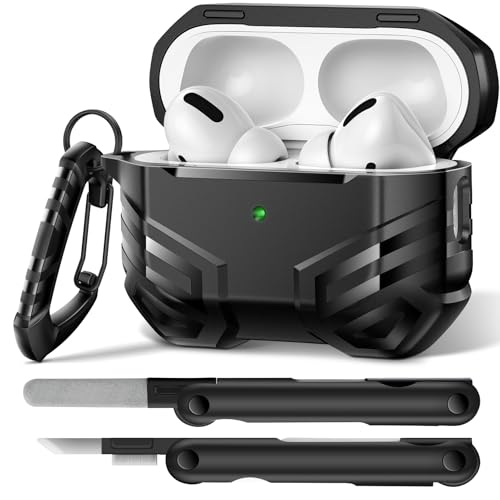 MOBOSI for AirPods Pro 2 Case Cover with Cleaner Kit & Keychain, Compatible with MagSafe, Compatible with Airpod Pro Case 2nd/1st Gen Shockproof Protective Hard Shell for Men(2023/2022/2019), Black