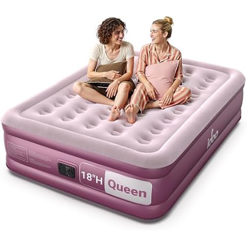 iDOO Air Mattress Queen with Built in Pump, 18" Blow up Bed, Pink