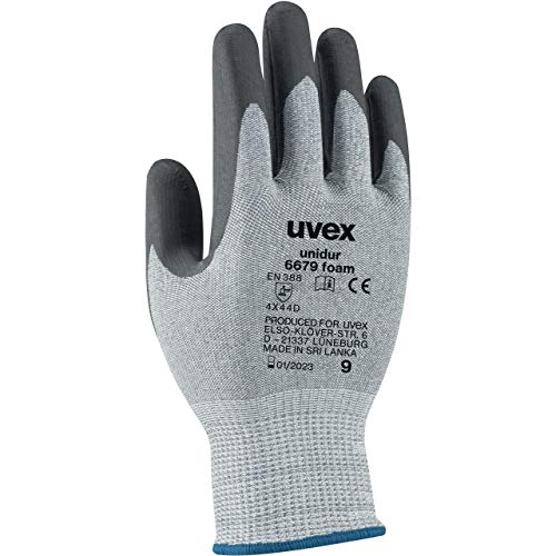 uvex Unidur 6679 Foam Cut Protection Gloves - 1 Pair Cut Resistant Work Gloves, grey (09/L)