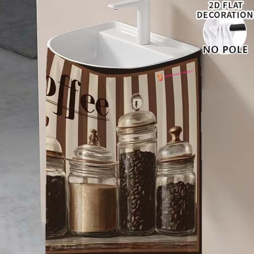 Image of DARSHANAM WORLD Modern Printed Kitchen Sink Curtain | Kitchen Under Sink Curtain | Decorative Cabinet Cover | Washable & Dustproof (2, Coffee)