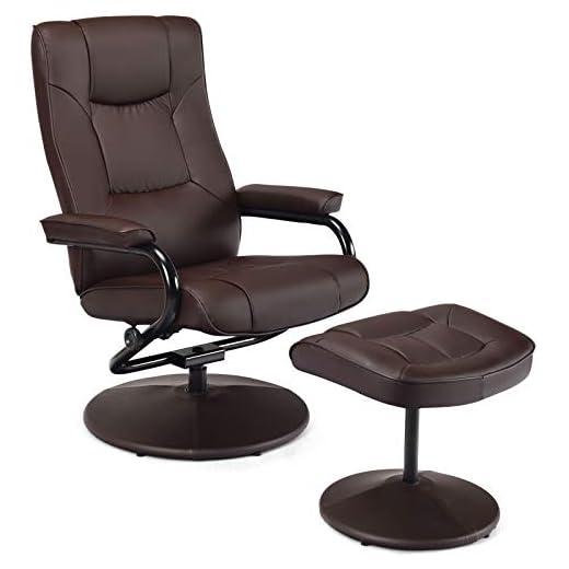 WATERJOY Swivel Recliner Chair, PU Leather Lounge Armchair Recliner, 360 Degree Swivel Overstuffed Padded Seat Chair with Footrest Stool Ottoman Set for Office Living Room Brown