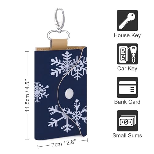 Snowflakes Simple Minimalistic Navy Blue Key Holder Bag PU Leather ID Card Holder Keychains Case Cover for Men Women2