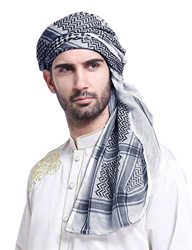 YuanD Arab Keffiyeh Shemagh Adult Turban Arabian Costume Muslim Headscarf Arafat Scarf Middle East Traditional Clothing (Black, One size)