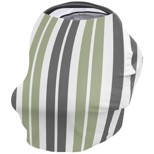 Nursing Cover for Breastfeeding Scarf, Gray Green Stripes Baby Car Covers Super Soft Multi Use for Canopy Shopping Cart Cover Blanket Stroller Cover