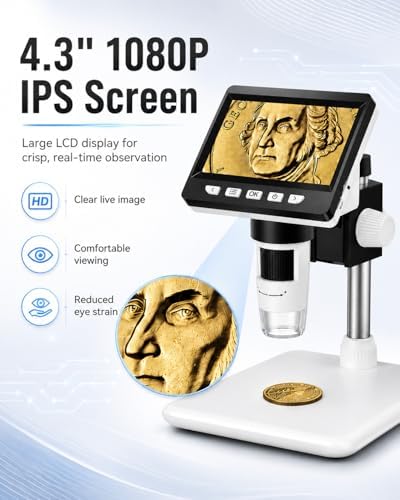 Coin Microscope, 4.3 Inch Digital Microscope 1000X Coin Microscope for Error Coins with 8 Adjustable LED Lights, PC View Compatible with Windows & MacOS - View 4