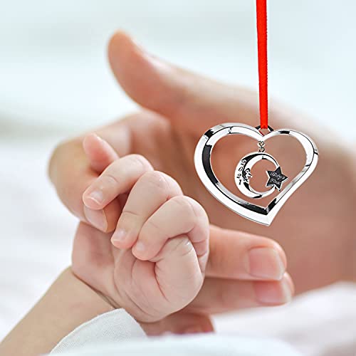 Holiday Jingle Baby's First Christmas Ornament 2021 - Moon And Heart Baby Ornament - 2021 Engraved Nickel-Plated Christmas Ornament For Boys And Girls - Personalized Baby Shower Present #TOP4