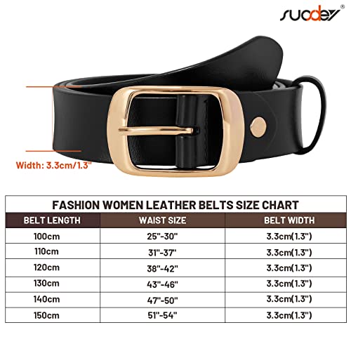 Image of SUOSDEY Fashion Womens Leather Belt, Soft Waist Belt with Pin Buckle for Jeans Pants,width 1.3 inch, 05-black (Gold Buckle), Small: fits waist from 25 inch-30 inch